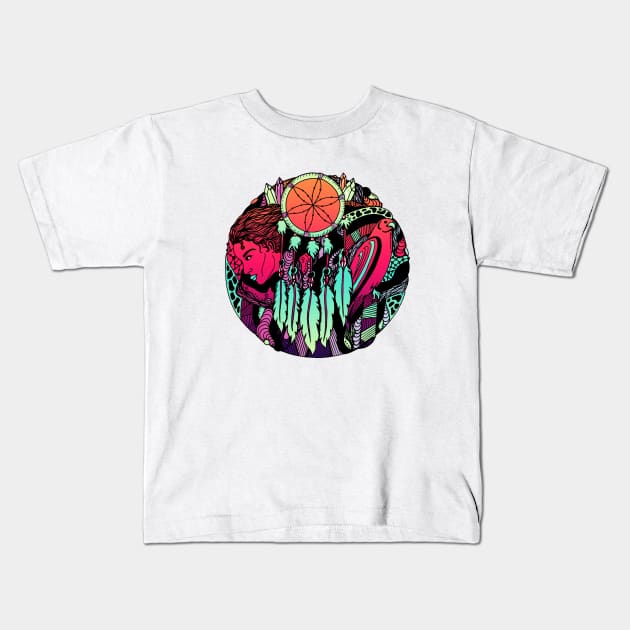 Blue Red Blend Dreamcatcher Falcon Kids T-Shirt by kenallouis